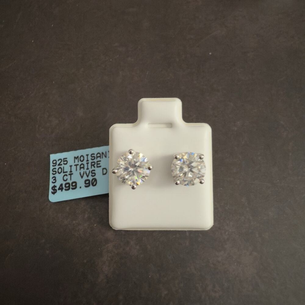 Beautiful 3ctw Moissanite Stud Earrings, Sterling Silver 925-NEW-MSRP$499